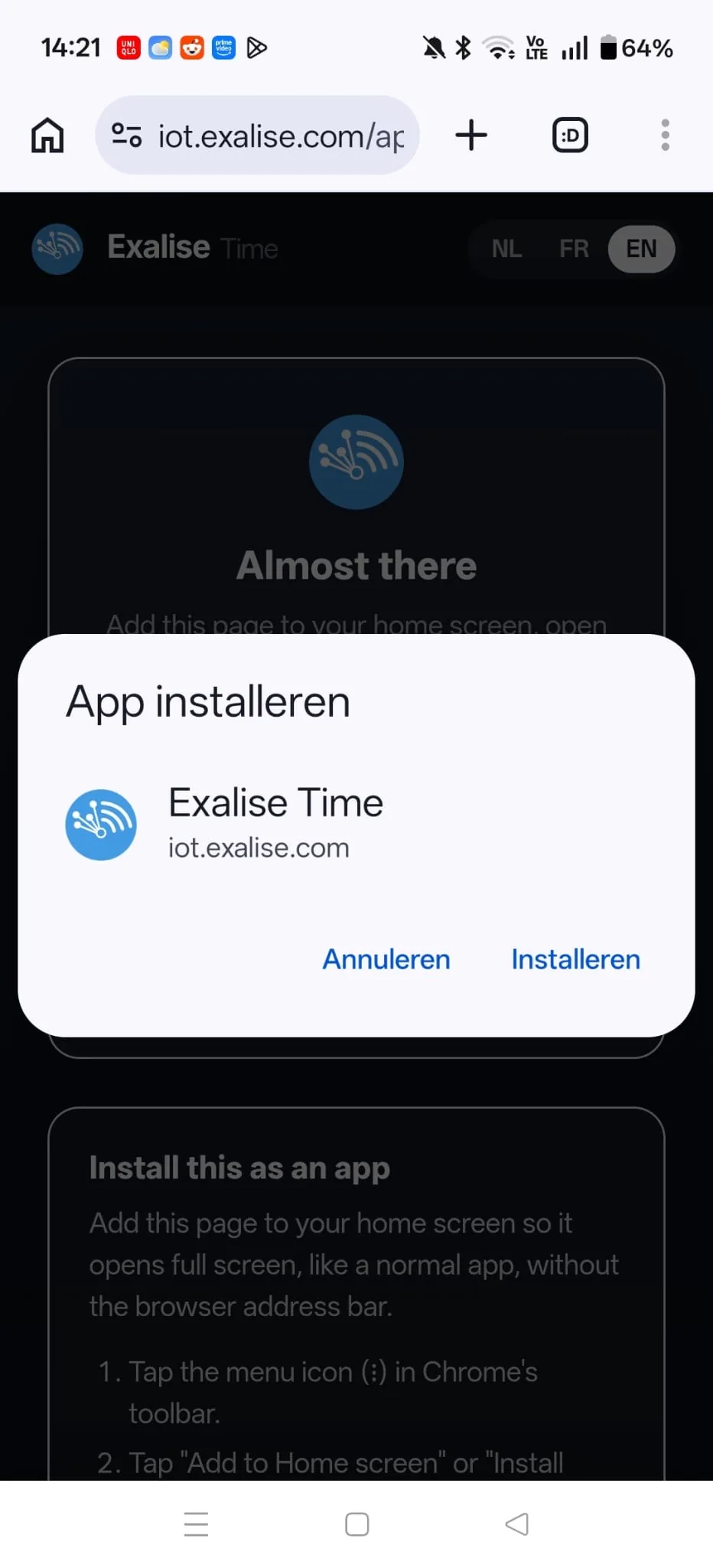 Het bevestigingsvenster "App installeren".